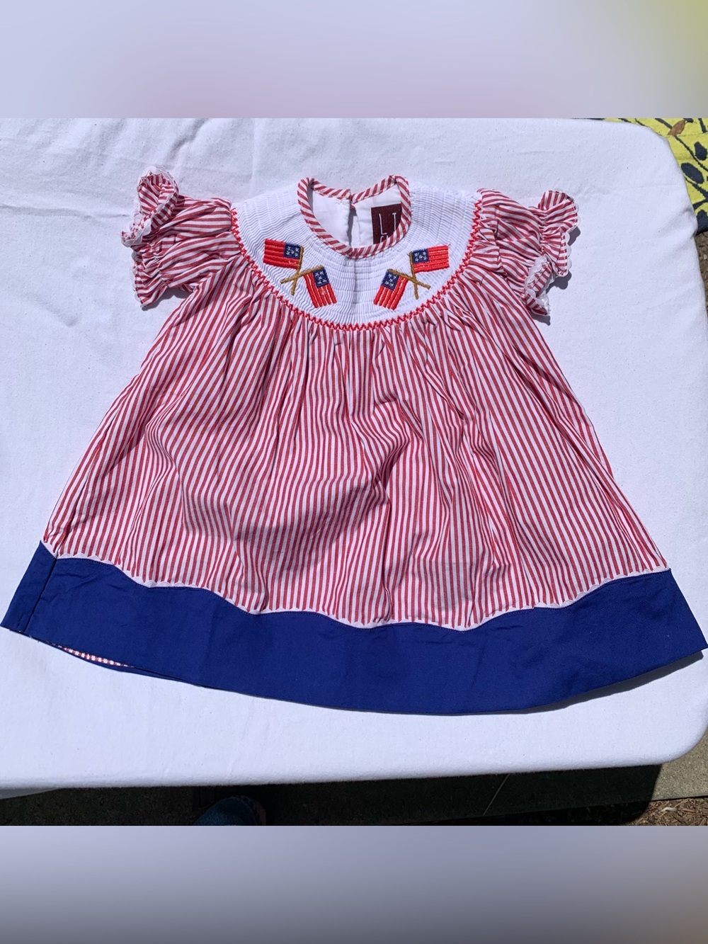 Lil Cactus Girls 4th of July Smocked Dress Sz 3-6M Ruffle Sleeve Embroidered